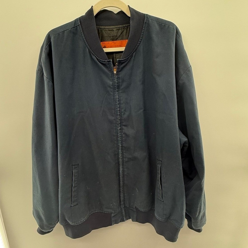 Vintage Durable Press Bomber Jacket Mens 3XL Long Blue USA Made Quilted‎ Lined
